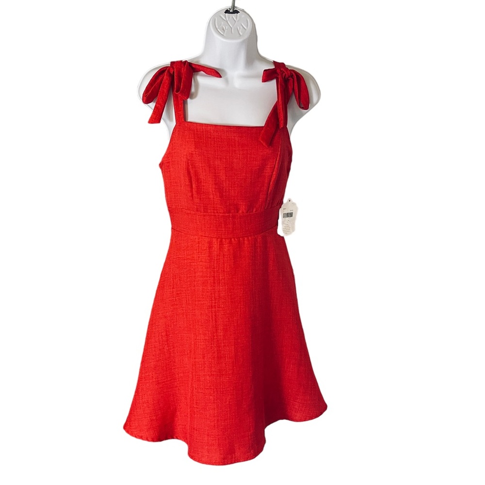 Altar'd State Red Tie-Strap Square Neck Mini Dress
